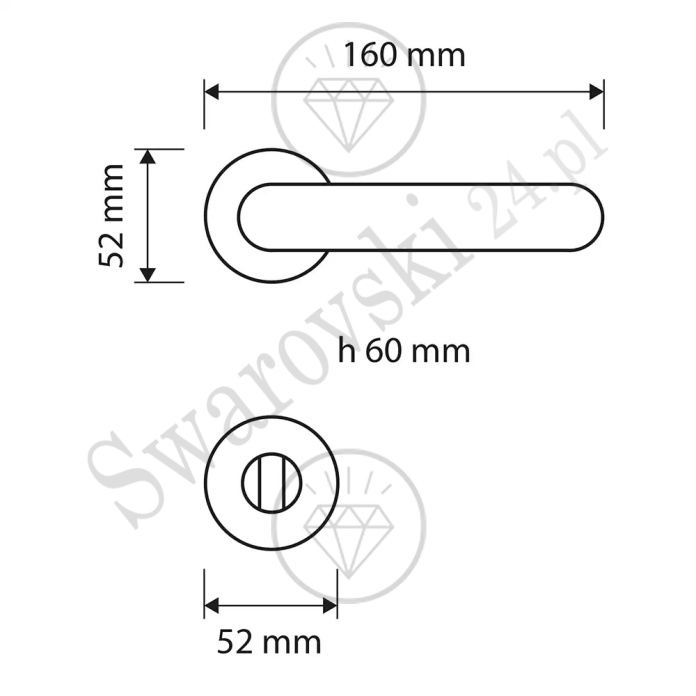 Klamka Point Crystal z szyldem WC - wymiar